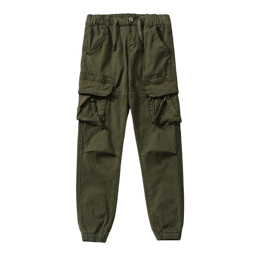 LANZIYAYA Kids Boys Cargo Pants with Pockets, Drawstring Waist, Elastic Leg Opening, Earthy Yellow, Army Green, Dark Gray, Black 6-14 (US, Age, 6 Years, Army Green)