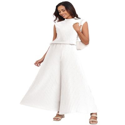 BAJAOEY Womens 2 Piece Sets Sleeveless with Wide Leg Pants Lounge Wear Outfits Pajama Sets Brown