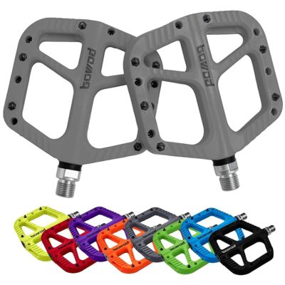 BOWOD MTB Pedals Wide Mountain Bike Pedals Adult, Lightweight Nylon Fiber Composite Bicycle Platform Pedals, Grippy Pedals w 12 Pins, Cr-Mo Spindle w 2 Bearings, Flat Pedals for BMX Bike 9/16" Grey