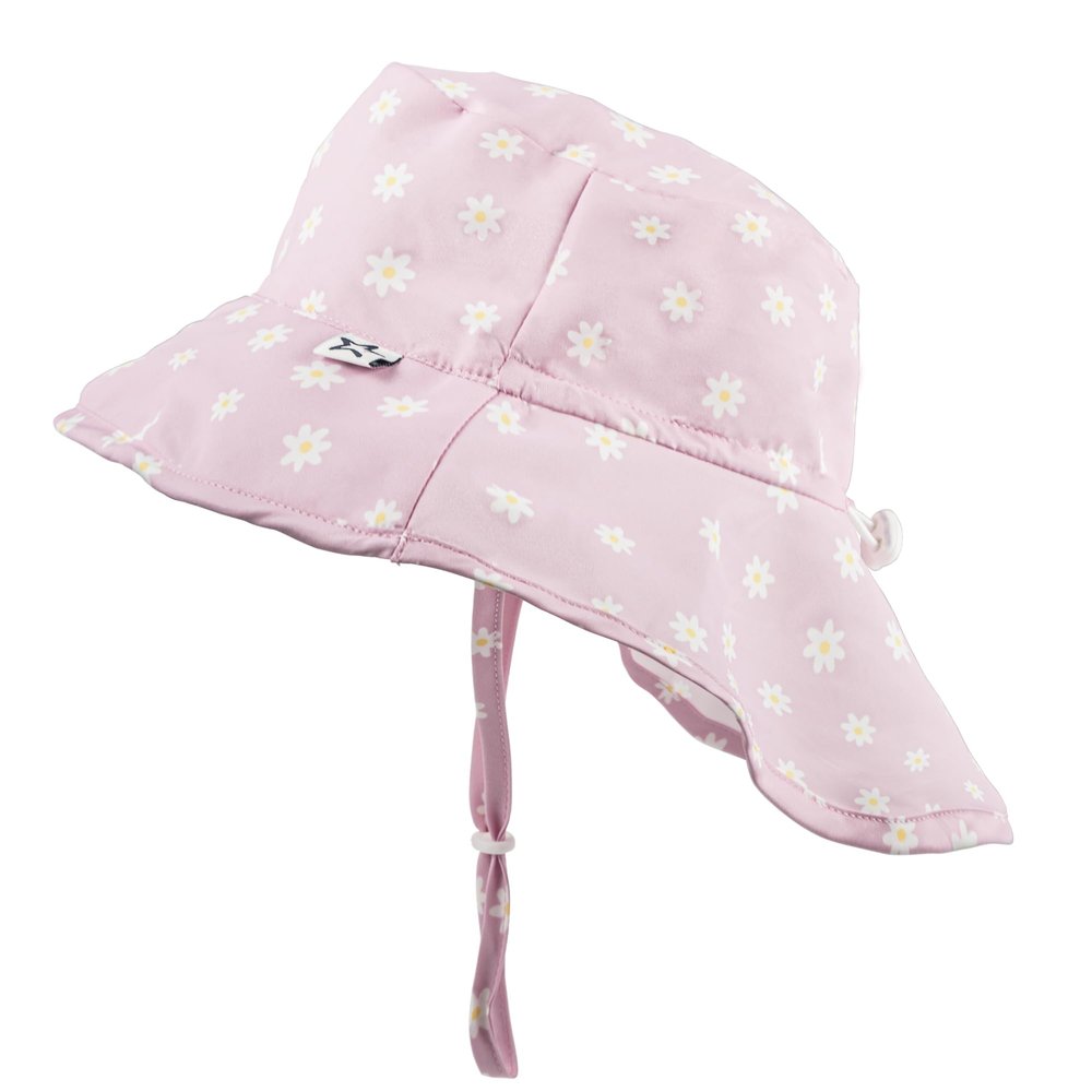 Tiny Twinkle Sun Protection Baby Flap Hat with UPF 50+ Sun Protection for Baby and Toddler Boys and Girls(Pink Daisy,9-18 Months)