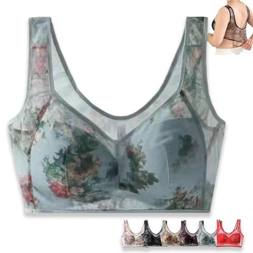 Ice Silk Lace Cooling Comfort Bra, Seamless Wireless Push up Bras for Older Women, Everyday Bras Blue