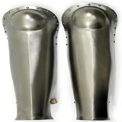 Steel Gladiator Style Greaves Medieval Leg Protection Leg Armor Set, Medium, Silver