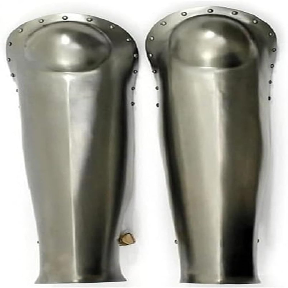 Steel Gladiator Style Greaves Medieval Leg Protection Leg Armor Set, Medium, Silver