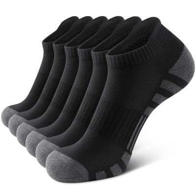 Airacker Athletic Running Ankle Cotton Socks, Low Cut Cushioned Performance Anti-Blister Tab Sports Socks for Men Women 6 Pairs