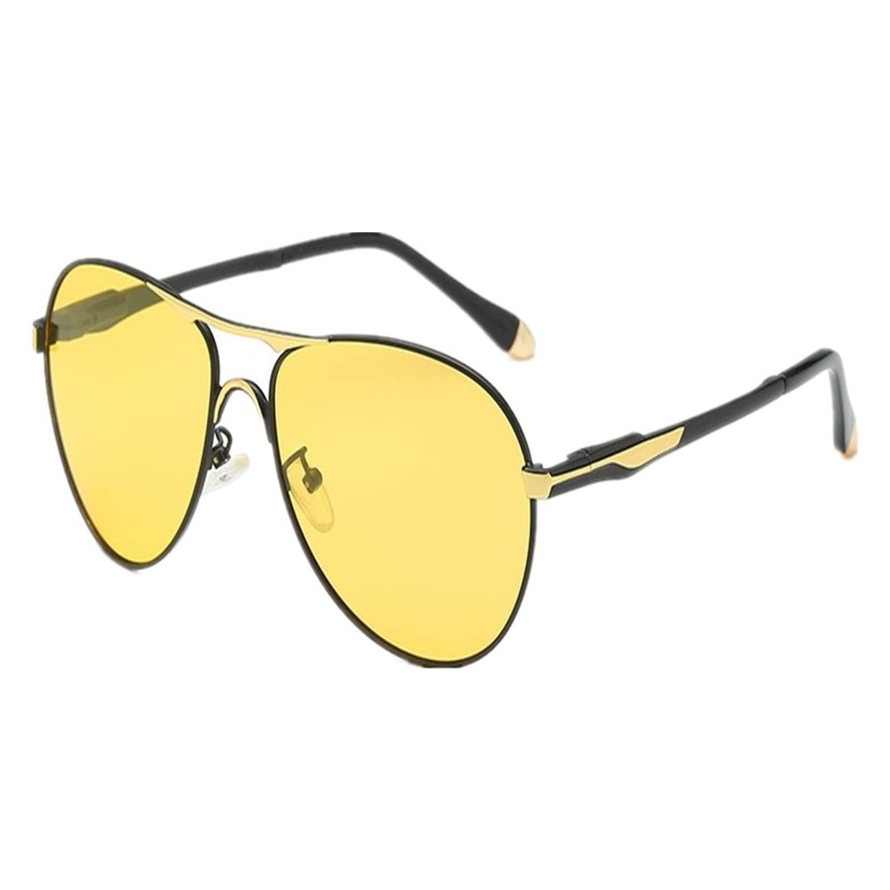 WIVKS Night Driving Glasses Men Women - Anti-Glare Polarized UV400 Yellow Safety Night Vision Glasses for Driving Fishing (Black/Golden)