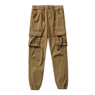 LANZIYAYA Kids Boys Cargo Pants with Pockets, Drawstring Waist, Elastic Leg Opening, Earthy Yellow, Army Green, Dark Gray, Black 6-14 (US, Age, 12 Years, Earthy Yellow)