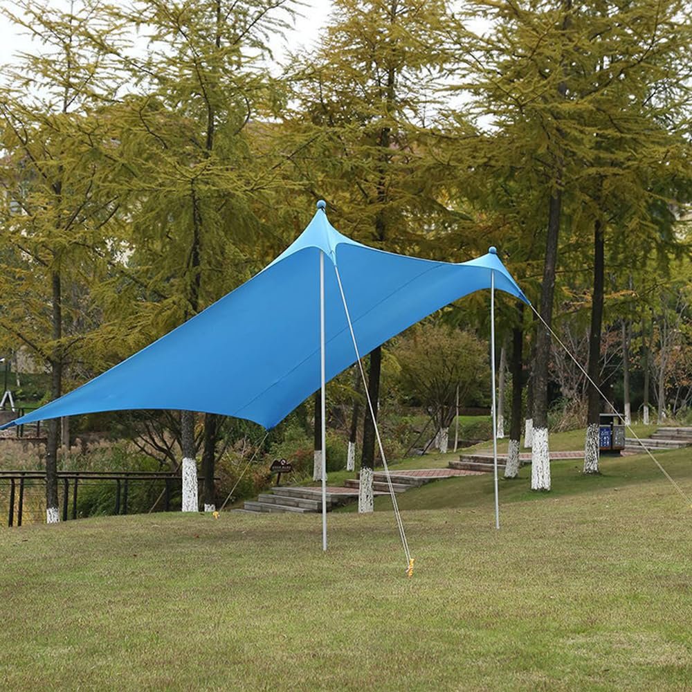 MiBoce Pop Up Beach Tent Sun Shelter, 210 * 210cm Portable Beach Tent Canopy, with 2 Iron Poles, Sand Shovel, Ground Pegs, Windproof Ropes, Waterproof Carry Bag, for Beach, Camping, Fishing, Outdoors