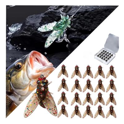 Bionic Fly Fishing Bait (20PCS) - 2024 New Trout Jigs Swimbaits Dry Flies Bass Fly Fishing Lures Kit, Saltwater Freshwater Flies Spinner Swim Baits Fly Fishing Hook Panfish Lures Set (Yellow, 15mm)