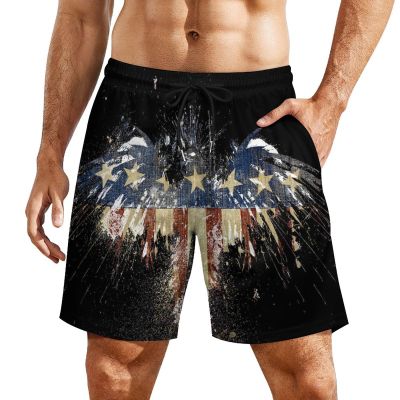 TAIZIYEAH Men's Beach Shorts American Flag Sports Beach Pants Swimwear Bathing Suits Board Shorts with Pocket Comfortable 2XL