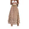 Women's A-line Cake Skirt with Elastic Waist Medium Length mesh Skirt (US, Alpha, One Size, Regular, Regular, Khaki) view 1