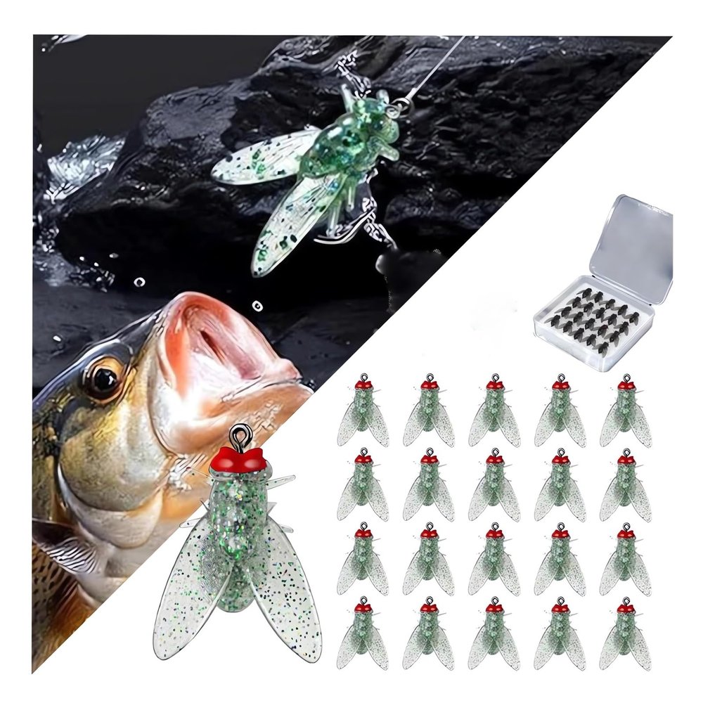 Bionic Fly Fishing Bait (20PCS) - 2024 New Trout Jigs Swimbaits Dry Flies Bass Fly Fishing Lures Kit, Saltwater  Freshwater Flies Spinner Swim Baits Fly Fishing Hook Panfish Lures Set (Green, 12mm)