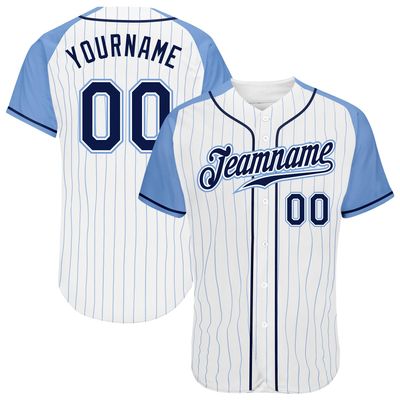 NineFit Basics Custom White Pinstripe Baseball Jersey, Printed Stitched Personalized Name Number, Navy Blue Baseball Shirt Men Women Youth