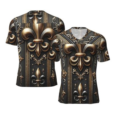Stylish Athletic Sports Jersey Luxury-Fleur-De-Lis-Bronze Men's Rugby Jersey X-Large