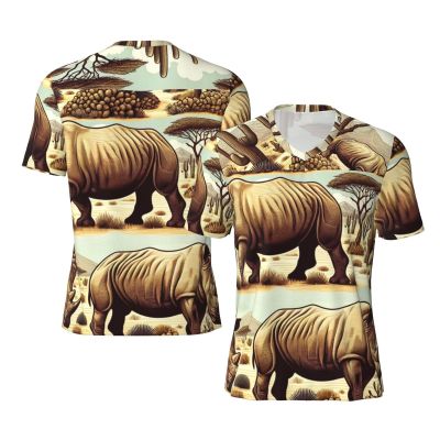 Stylish Athletic Sports Jersey Endangered-Rhino-Desert Men's Rugby Jersey Large