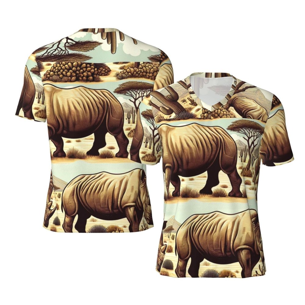 Stylish Athletic Sports Jersey Endangered-Rhino-Desert Men's Rugby Jersey Large