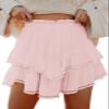 Aoudery Flowy Shorts for Women Casual Boho Ruffle Tiered Skorts High Waist Mini Skirts Golf Tennis Butterfly Crochet Shorts - All Peach S view 1