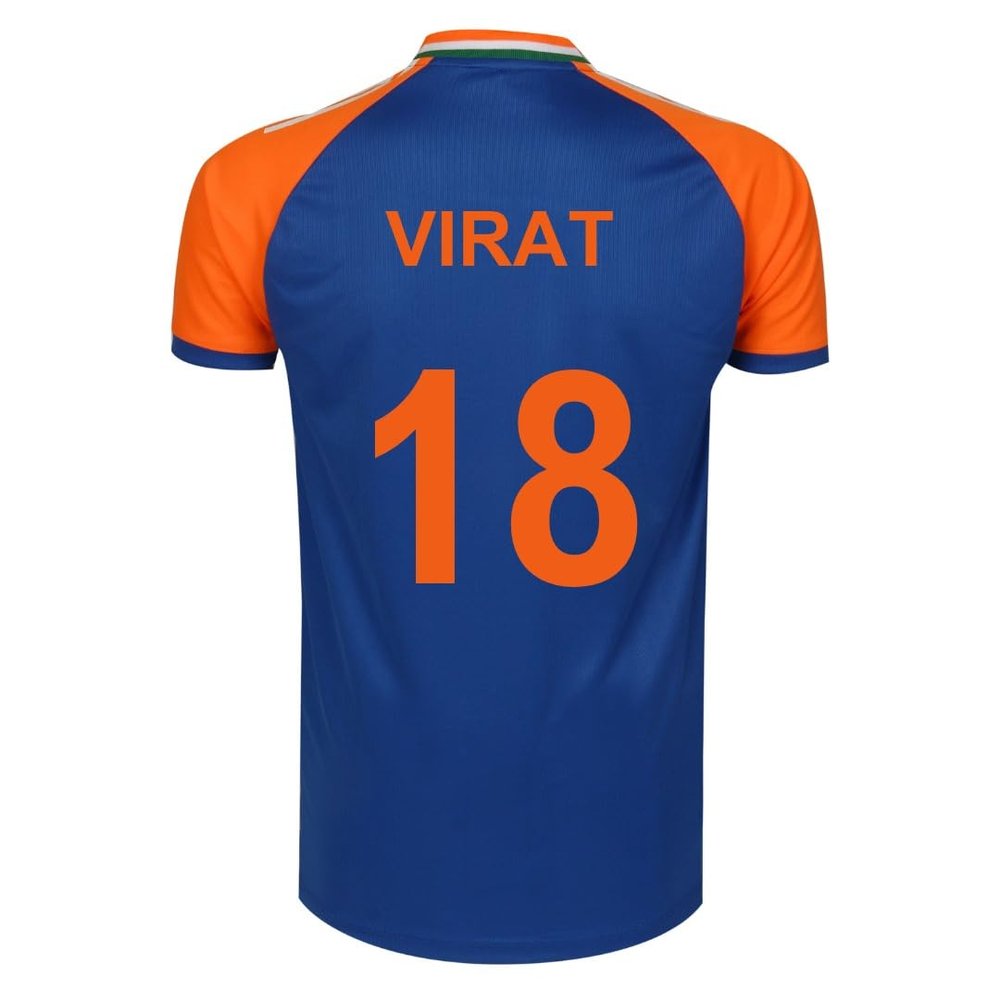 KNK Cricket India Jersey T20 WC 2024 Fan Supporter T-Shirt Cricket Team Uniform Kids to Adult (US, Numeric, 50, Regular, Regular, VIRAT 18)