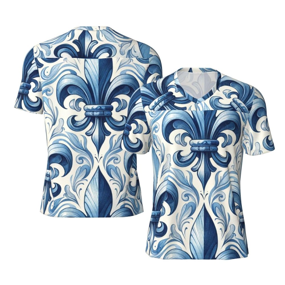 Stylish Athletic Sports Jersey Fleur-De-Lis-Watercolor Men's Rugby Jersey Medium Black
