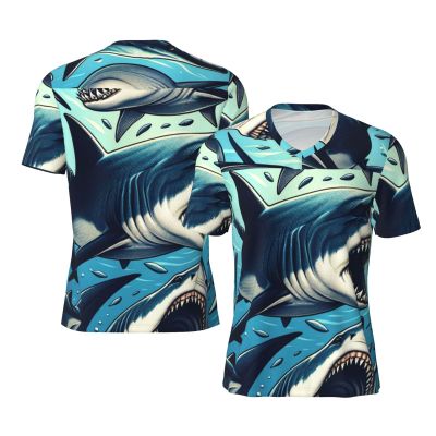 Stylish Athletic Sports Jersey Shark-Open-Mouth-Sea Men's Rugby Jersey X-Large