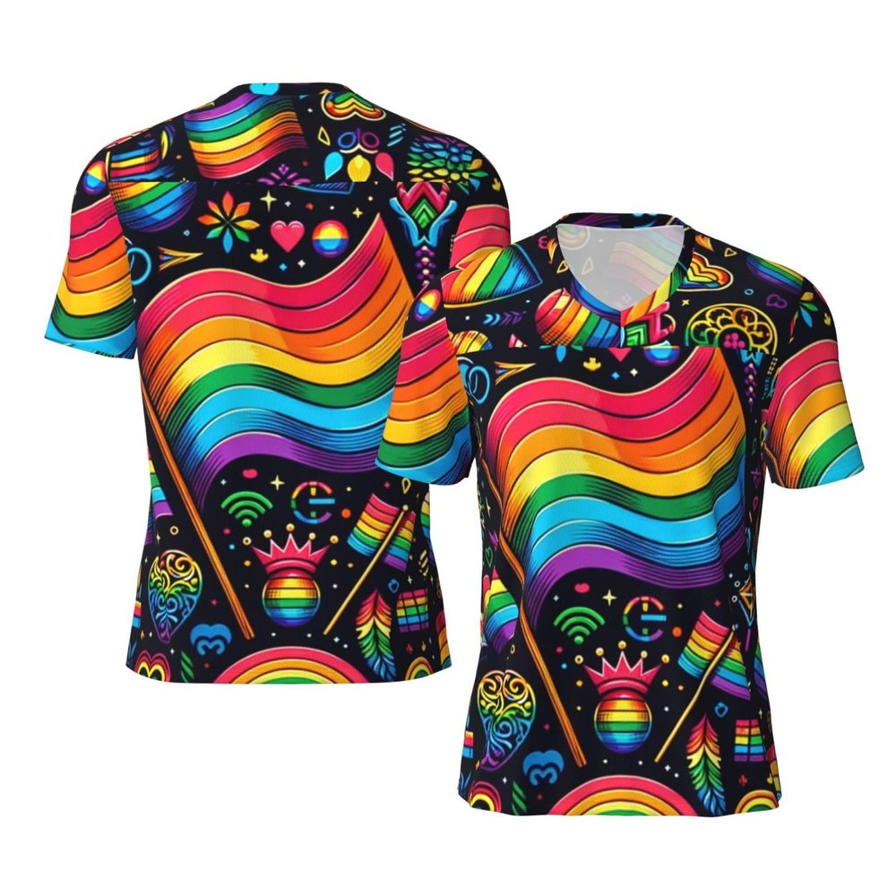 Stylish Athletic Sports Jersey LGBT-Pride-Rainbow Men's Rugby Jersey Large