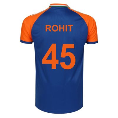 KNK Cricket India Jersey T20 WC 2024 Fan Supporter T-Shirt Cricket Team Uniform Kids to Adult (US, Numeric, 40, Regular, Regular, Rohit 45)