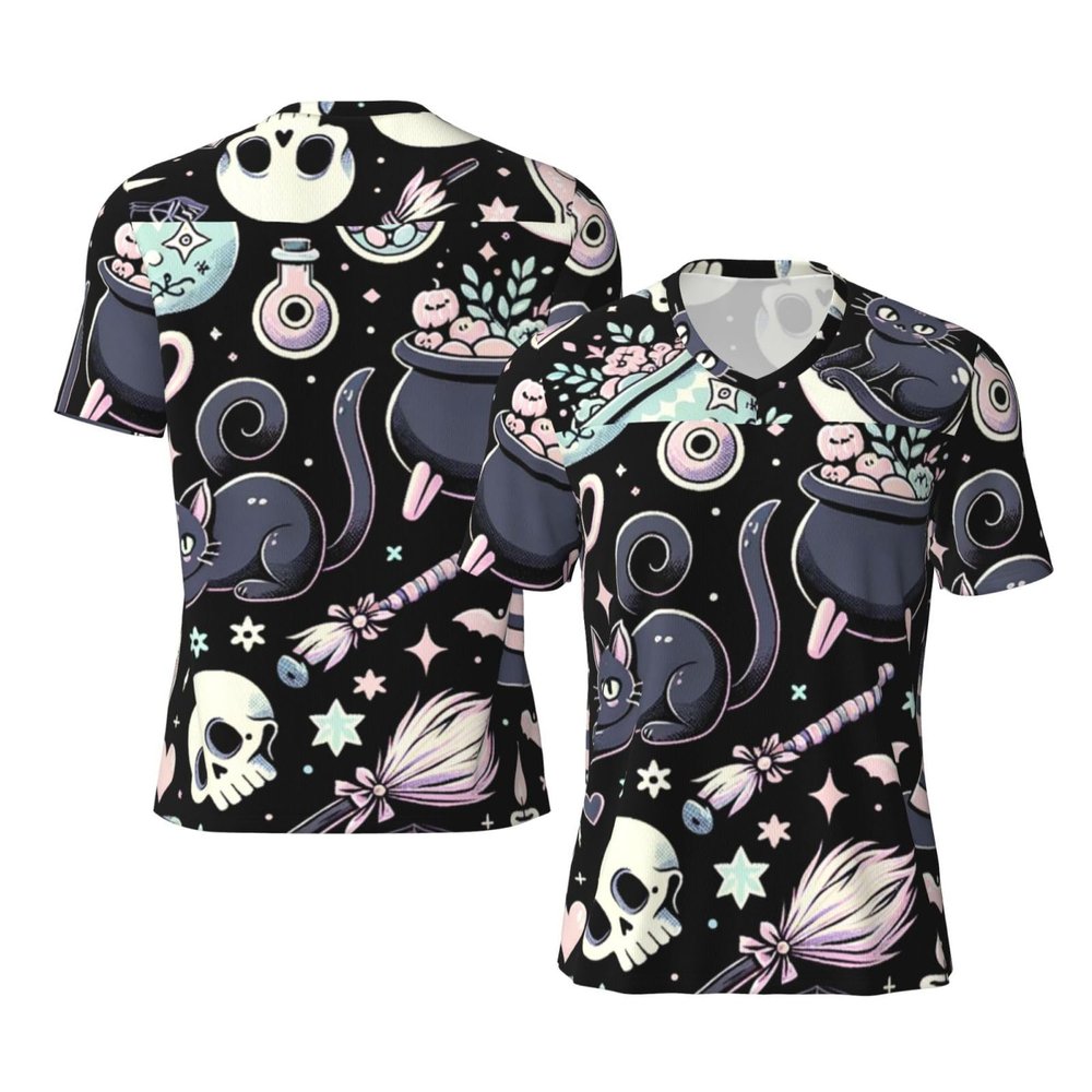 Stylish Athletic Sports Jersey Goth-Witch-Creepy-Halloween Men's Rugby Jersey Large Black
