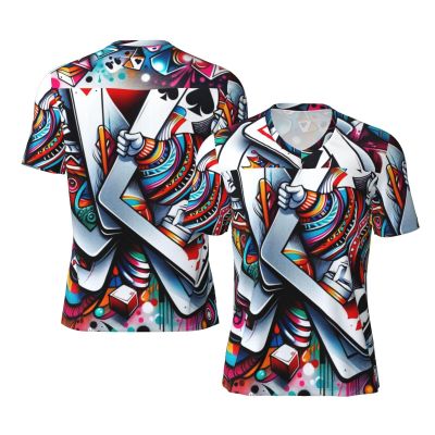 Stylish Athletic Sports Jersey Poker-Cards Men's Rugby Jersey Large Black