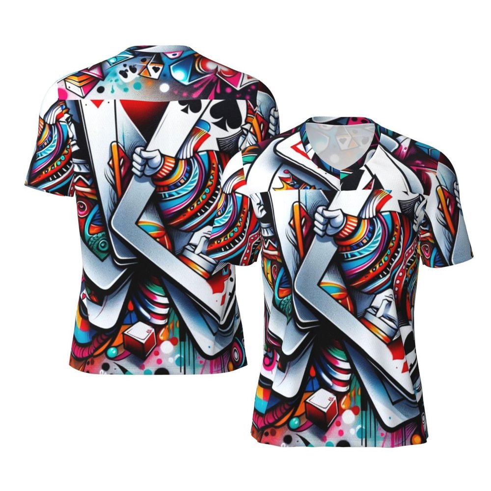 Stylish Athletic Sports Jersey Poker-Cards Men's Rugby Jersey Large Black
