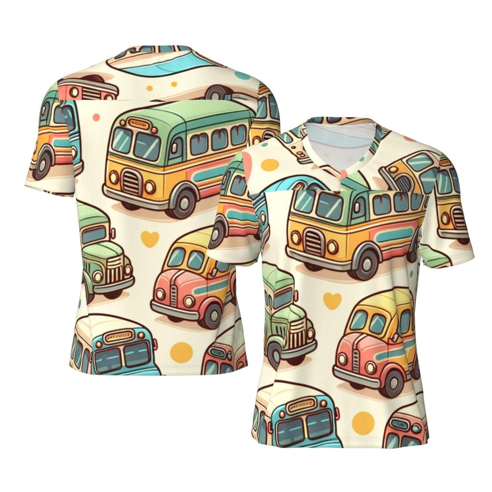 Stylish Athletic Sports Jersey Pastel-Cartoon-Bus Men's Rugby Jersey Small Black