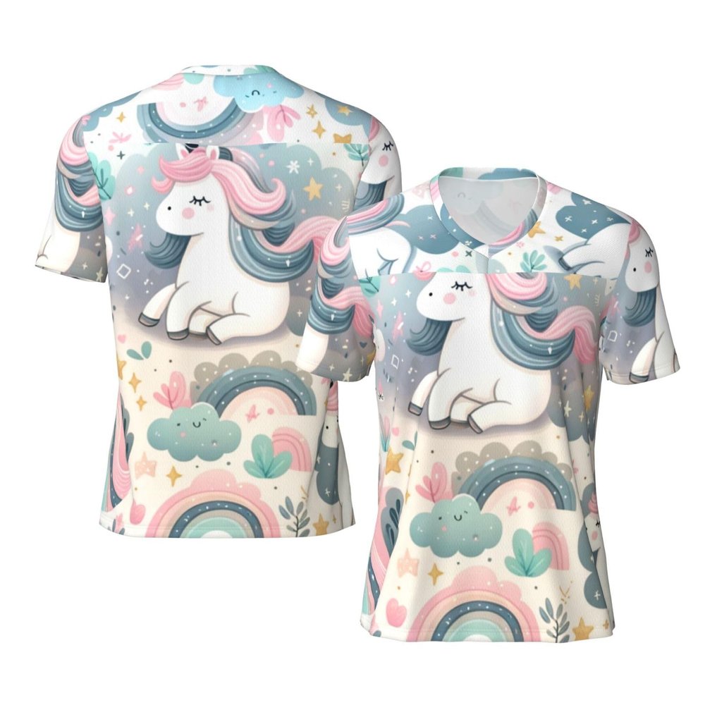 Stylish Athletic Sports Jersey Rainbow-Animal-Cartoon Men's Rugby Jersey Small