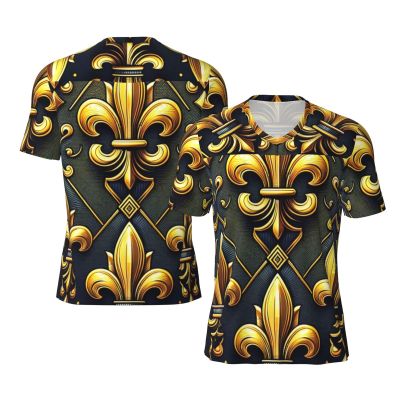 Stylish Athletic Sports Jersey Fleur-De-Lis-Gold Men's Rugby Jersey Large