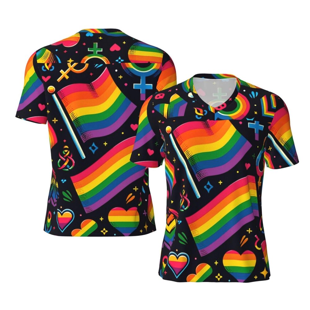 Stylish Athletic Sports Jersey LGBT-Gay-Pride-Rainbow Men's Rugby Jersey Large