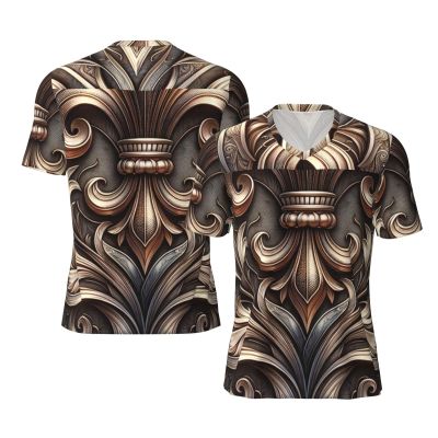Stylish Athletic Sports Jersey Fleur-De-Lis-Brown Men's Rugby Jersey Xx-Large