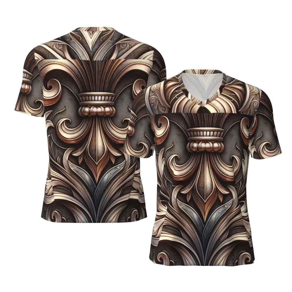 Stylish Athletic Sports Jersey Fleur-De-Lis-Brown Men's Rugby Jersey Xx-Large