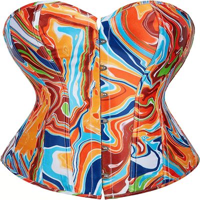 ADELCE Women's Fashion Colorful Lace Up Corset Tops Sexy Vintage Floral Overbust Waist Cincher Bustier Multi Blue 3XL