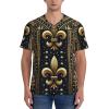 Stylish Athletic Sports Jersey Gold-Fleur-De-Lis-Pattern Men's Rugby Jersey Small view 2