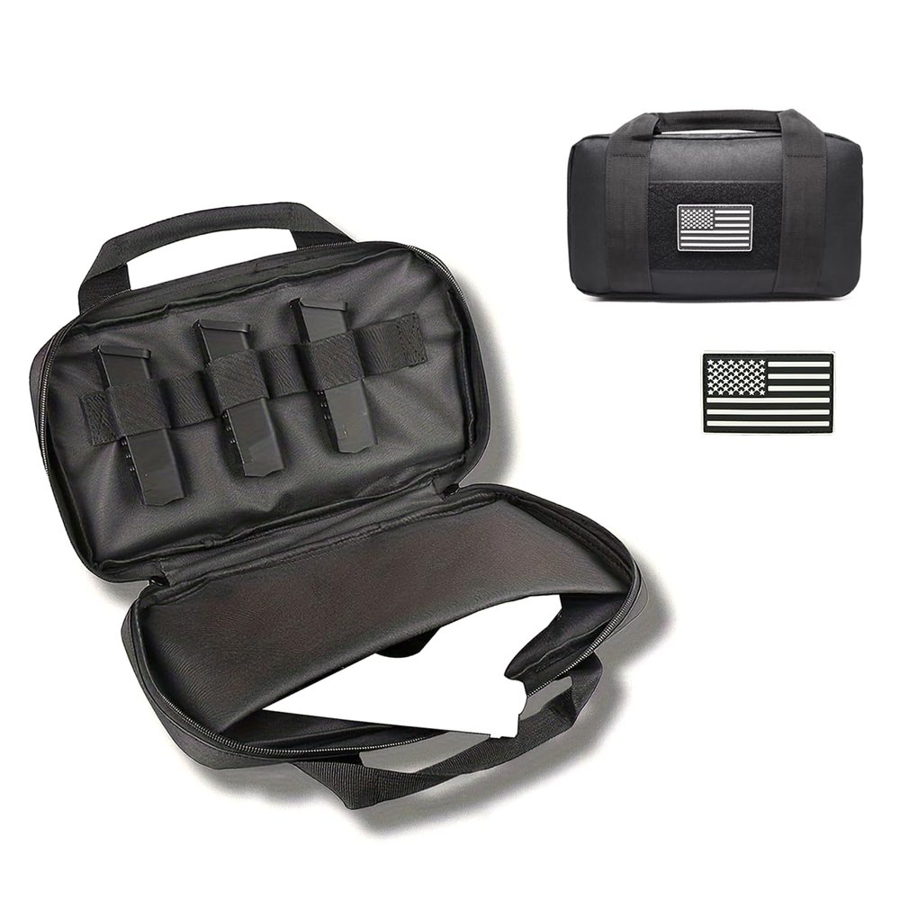 GAZJYUSP Tactical Pistol Case Firearm Shooting Case for Shooting Range Outdoor Hunting Handgun Bag for Full-Size Handguns and Magazines Gun Case Soft Gun Carrying Storage Bag (Black)