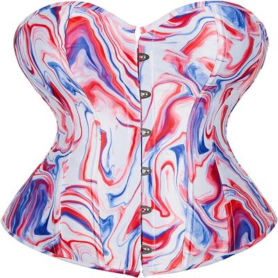 ADELCE Women's Fashion Colorful Lace Up Corset Tops Sexy Vintage Floral Overbust Waist Cincher Bustier Purple Red 2XL