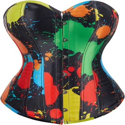 ADELCE Women's Fashion Colorful Lace Up Corset Tops Sexy Vintage Floral Overbust Waist Cincher Bustier Multi 7XL