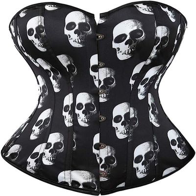 ADELCE Women's Fashion Colorful Lace Up Corset Tops Sexy Vintage Floral Overbust Waist Cincher Bustier Skull 2XL