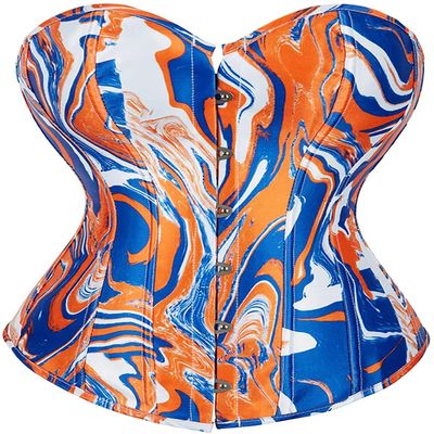 ADELCE Women's Fashion Colorful Lace Up Corset Tops Sexy Vintage Floral Overbust Waist Cincher Bustier Blue Orange 2XL
