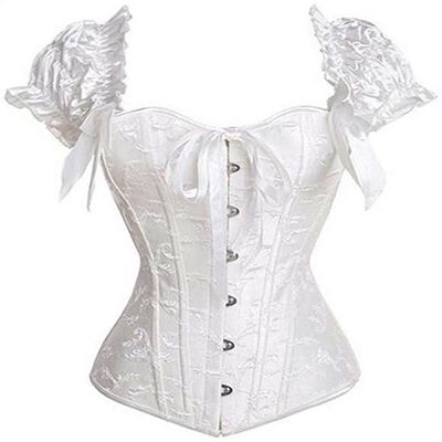 ADELCE Women's Fashion Ruched Sleeves Bridal Overbust Steel Boned Waist Cinching Corset Bustier White 2XL