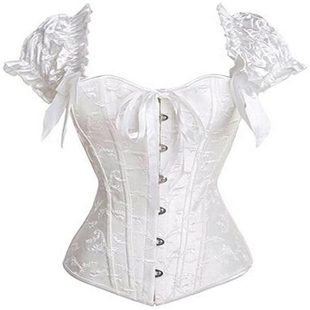 ADELCE Women's Fashion Ruched Sleeves Bridal Overbust Steel Boned Waist Cinching Corset Bustier White 2XL