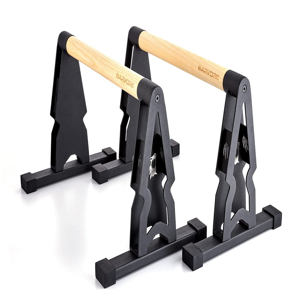 BARVORE Wooden Parallettes, low or medium gymnastics bars, handstand bars with wooden handle, parallette bars for calisthenics, push up bar, bodyweight training (High (30 cm))