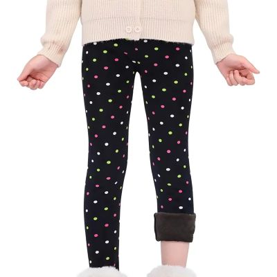 Children Girls Leggings Printing Warm Thick Fleece Lined Kids Skinny Pants Trousers Teenage Child 2 13 (Navy, 6-7 Years)