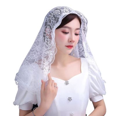 Uitndvyte Veil Mantilla Veils Latin Mass Flower Embroidered Covering Church Veil For Head Lace Scarf For Confirmation Baptism for Mass Wedding Bridesmaids, White