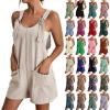 KICILVS Summer Short Rompers for Women 2025 Sleeveless Tie Knot Strap Jumpsuit Casual Loose Bib Overalls with Pockets view 1
