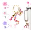 Compatible with Stanley Cup Accessories, Letter Charm and 3Pcs Silicone Straw Cover, 0.4" 10MM Straw Toppers for Stanley 30 40 oz Tumbler, Pink Initial Letter Charm with Butterfly and Tassel (L) view 1