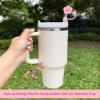 Compatible with Stanley Cup Accessories, Letter Charm and 3Pcs Silicone Straw Cover, 0.4" 10MM Straw Toppers for Stanley 30 40 oz Tumbler, Pink Initial Letter Charm with Butterfly and Tassel (L) view 3