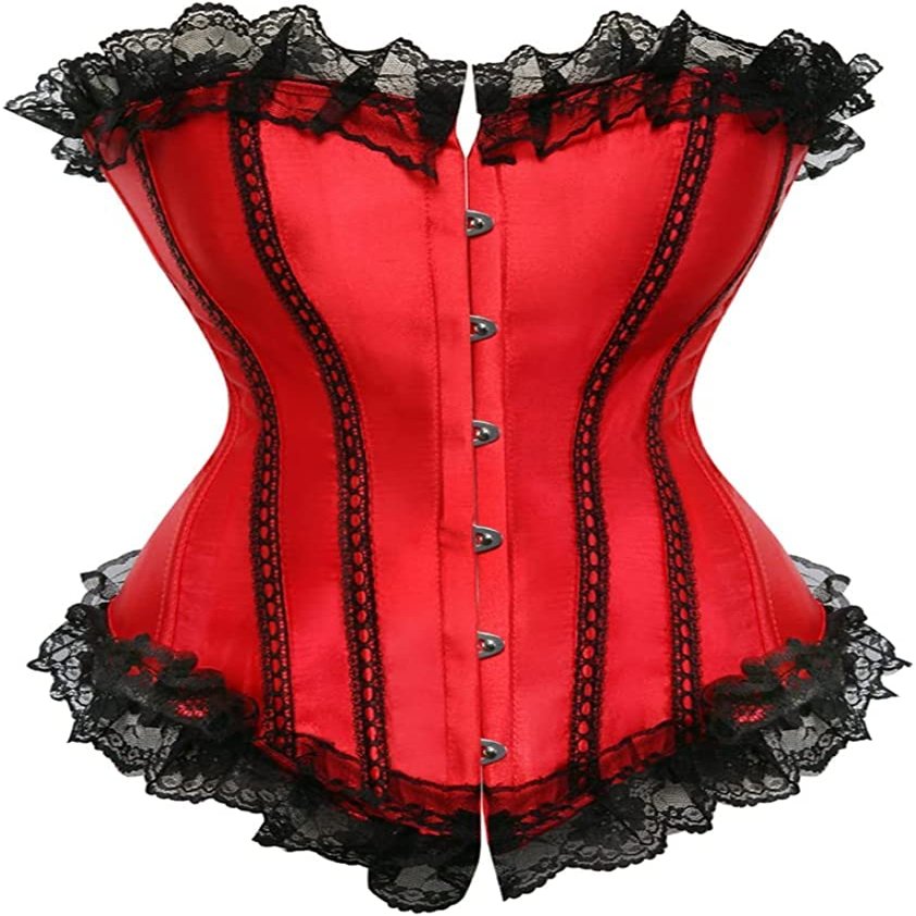 ADELCE Lace Up Corsets Tops for Women Floral Overbust Corset Top Bustier Shapewear Lingeire Plus Size Bodysuit Red XL